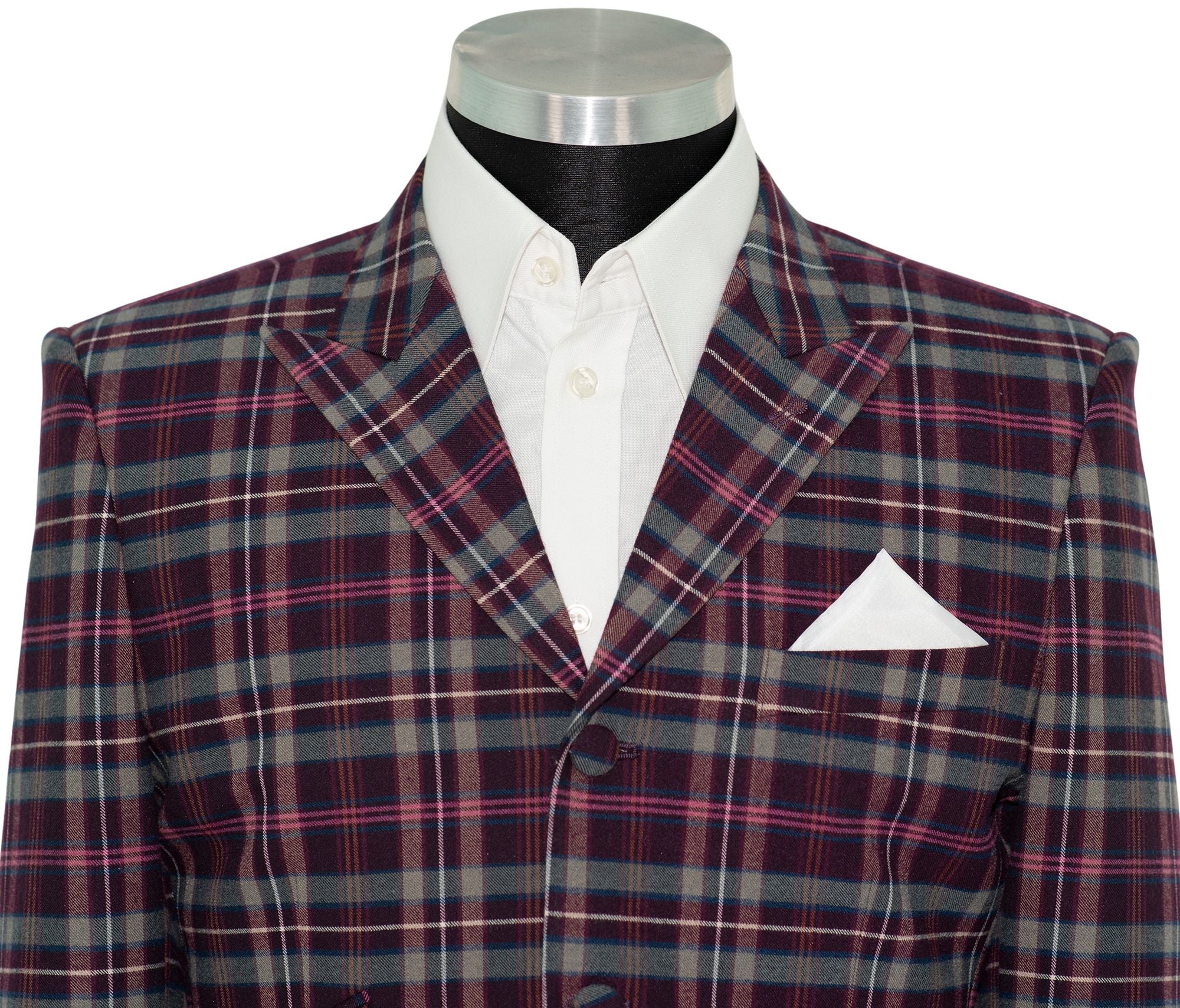 Tommy Moore Multicolor Tartan Check Peak Lapel 4 Button Mod Blazer