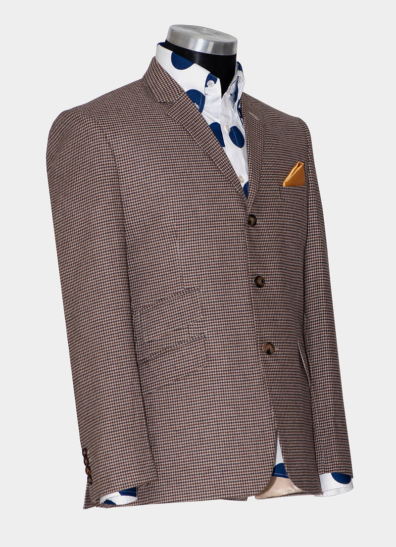 Rick Huxley Tweed Brown Dogtooth Mod Blazer