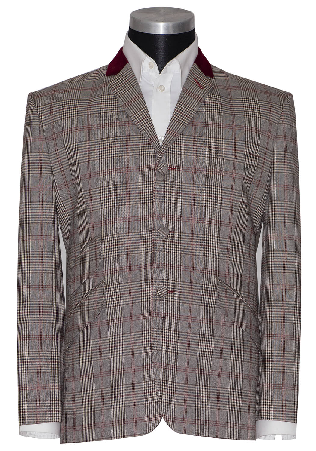 Peter Cowap Burgundy Check Grey Mohair Mod Blazer
