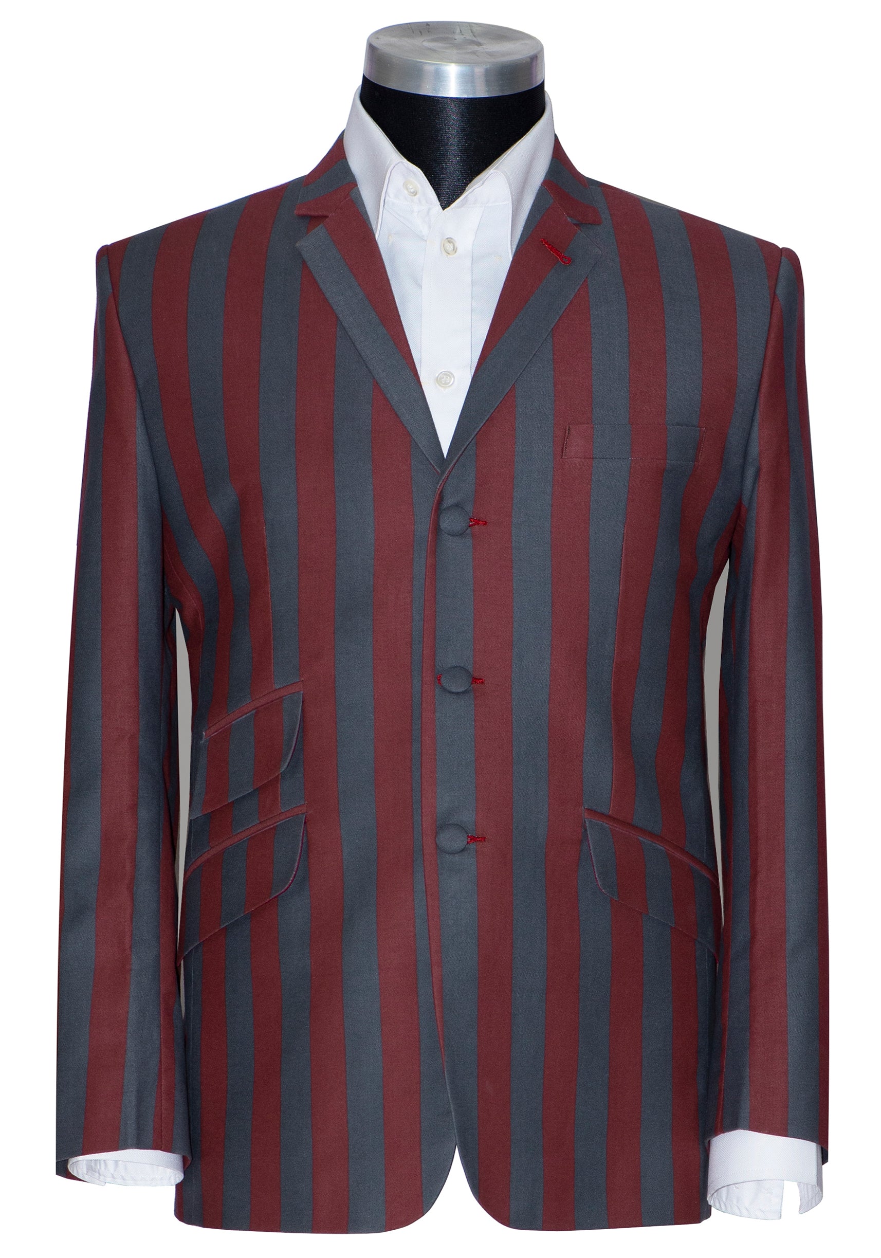 Retro 60's Burgundy & Grey Striped Boating Mod Blazer