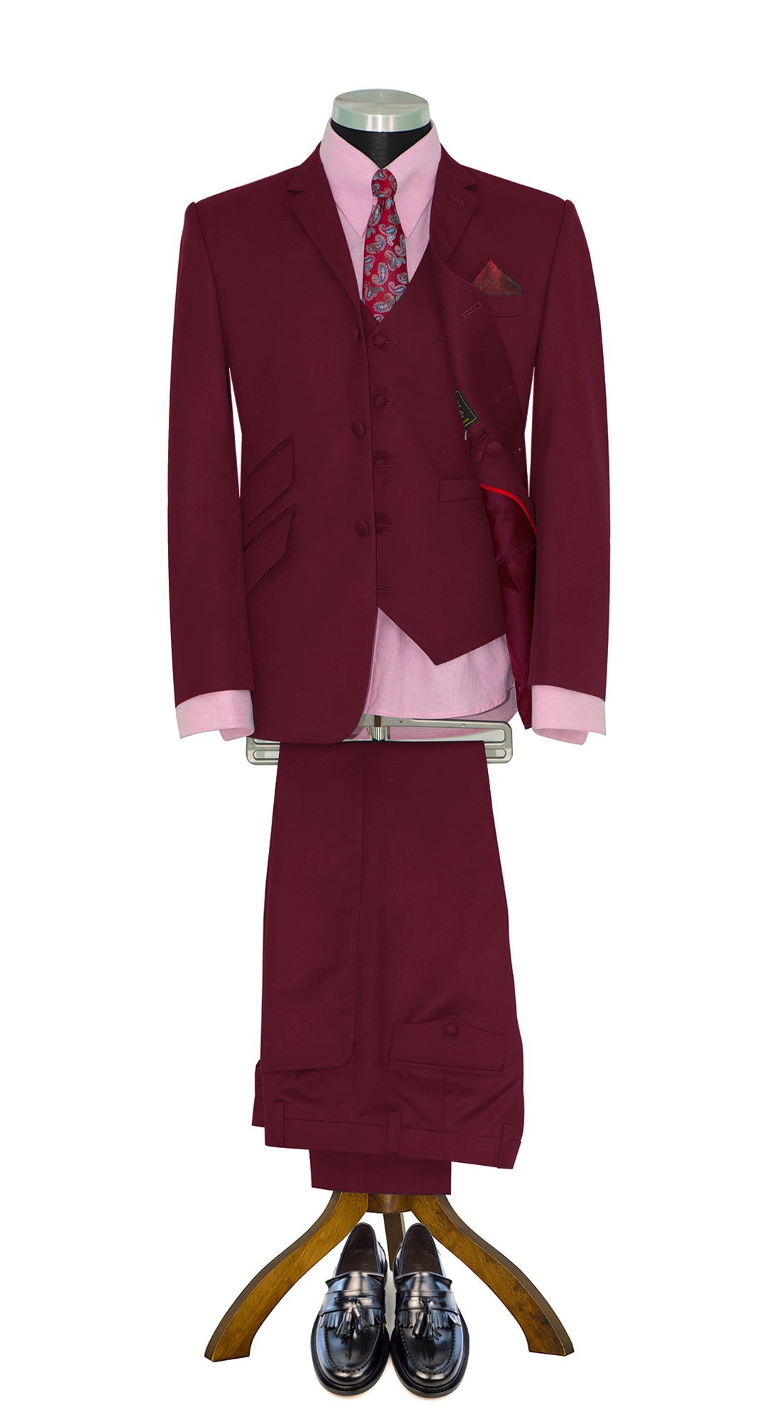 Keith Moon Burgundy Wine 3 Piece Mod Suit