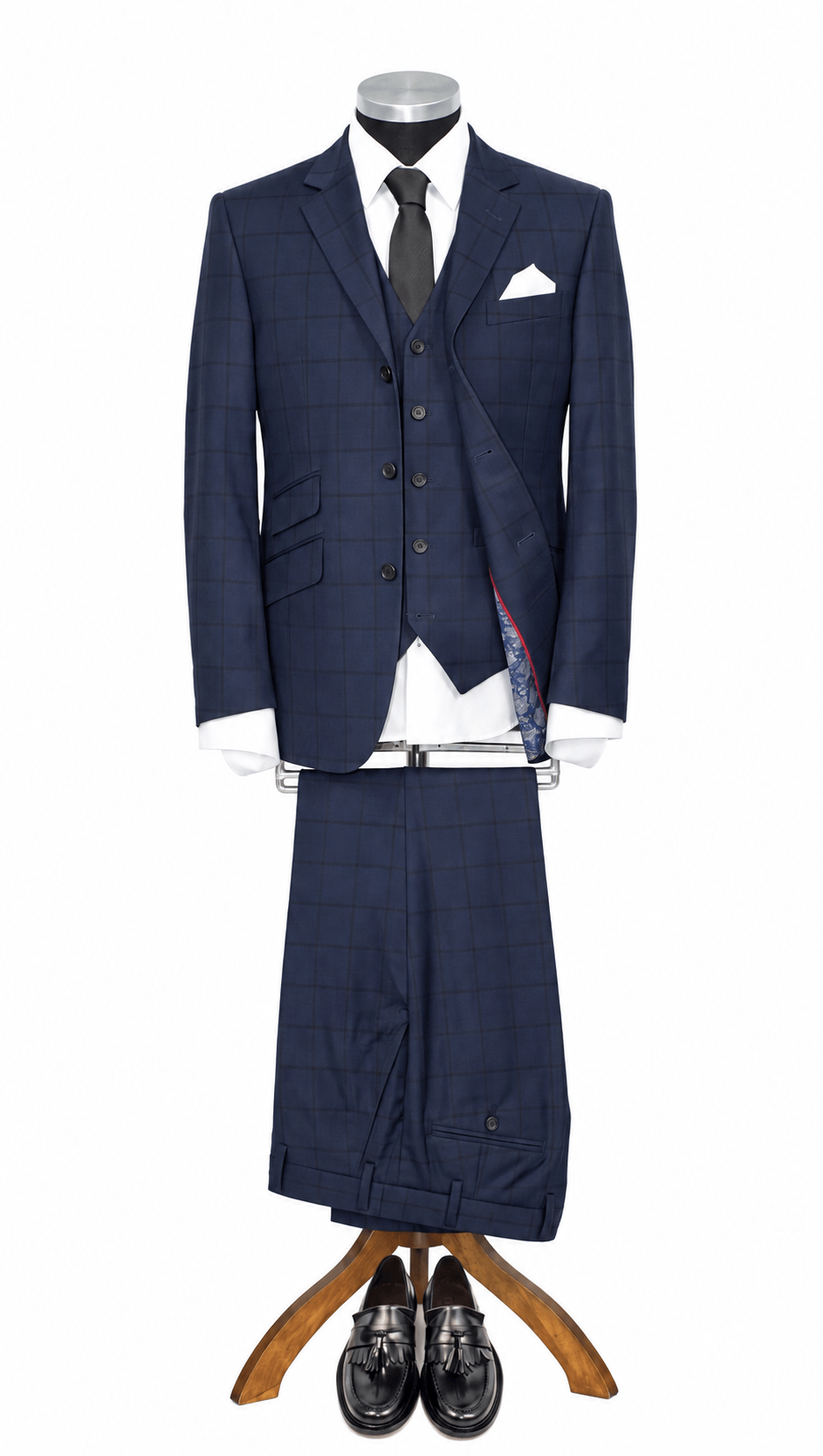 Weller Vintage Navy Window Shadow Prince of Wales 3 Piece Suit for Men