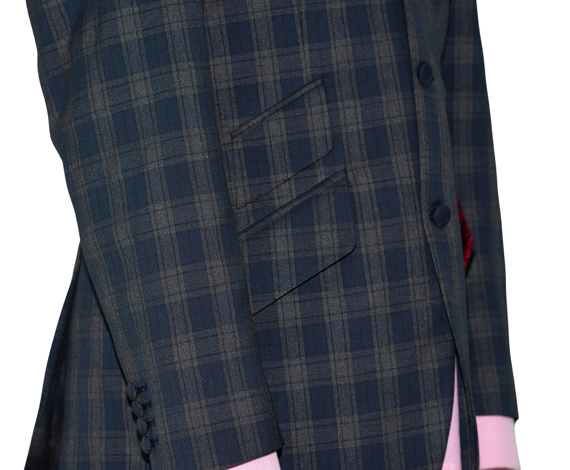 SALE Paul McCartney Cashmere Wool Navy & Grey Check Suit (40 Regular, Trouser 34, I.L.30)