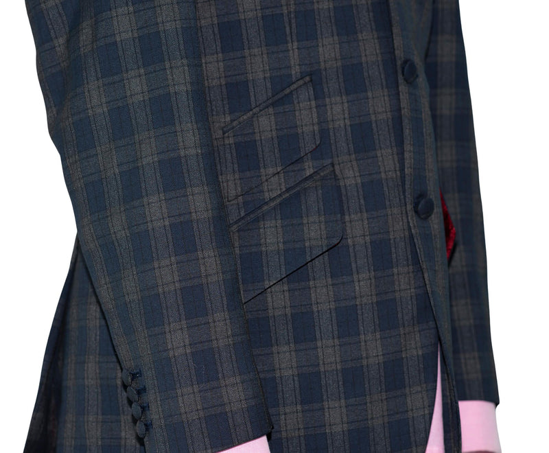 SALE Paul McCartney Cashmere Wool Navy & Grey Check Suit (40 Regular, Trouser 34, I.L.30)