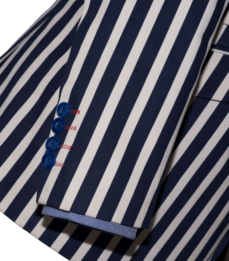 Geoff Foot Navy Bblue & White Striped Boating Mod Blazer