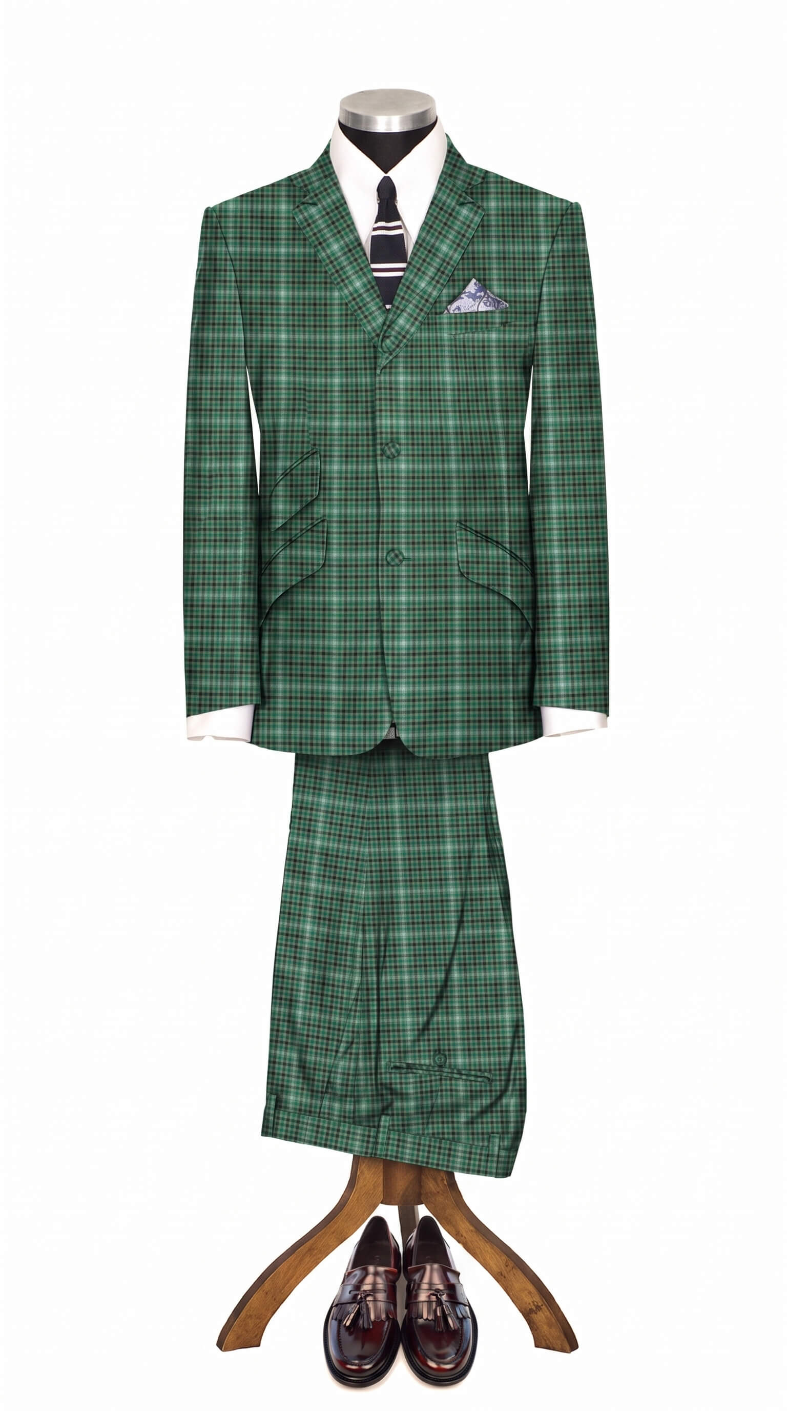 Ray Davies Goldhawk Green Check Notch Lapel 3 Button Mod Suit