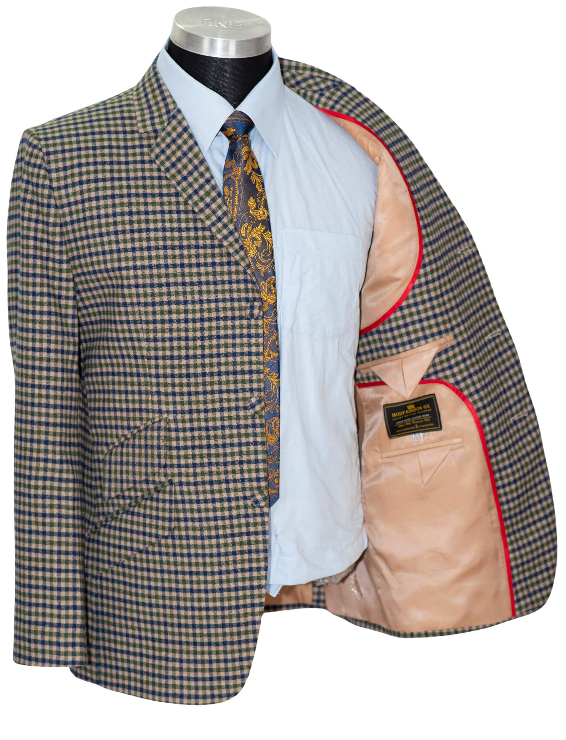 Ian Gibbons Green Gingham Check Wool Suit