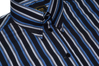 Vintage Classical High Collar Black & Blue Striped Mod Shirt