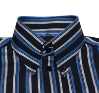 Vintage Classical High Collar Black & Blue Striped Mod Shirt