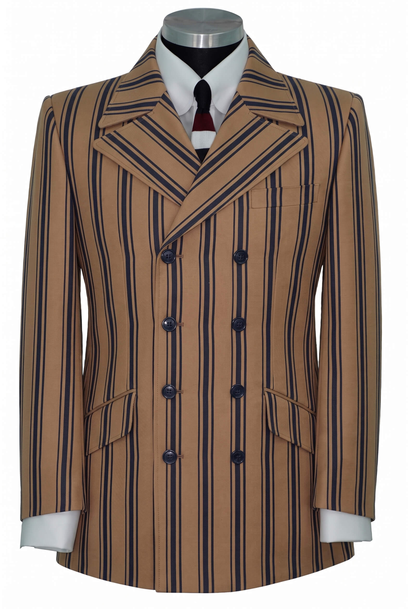 The Kinks Navy Stripe in Brown 4/8 Double Breasted Mod Blazer