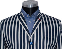 Geoff Foot Navy Bblue & White Striped Boating Mod Blazer