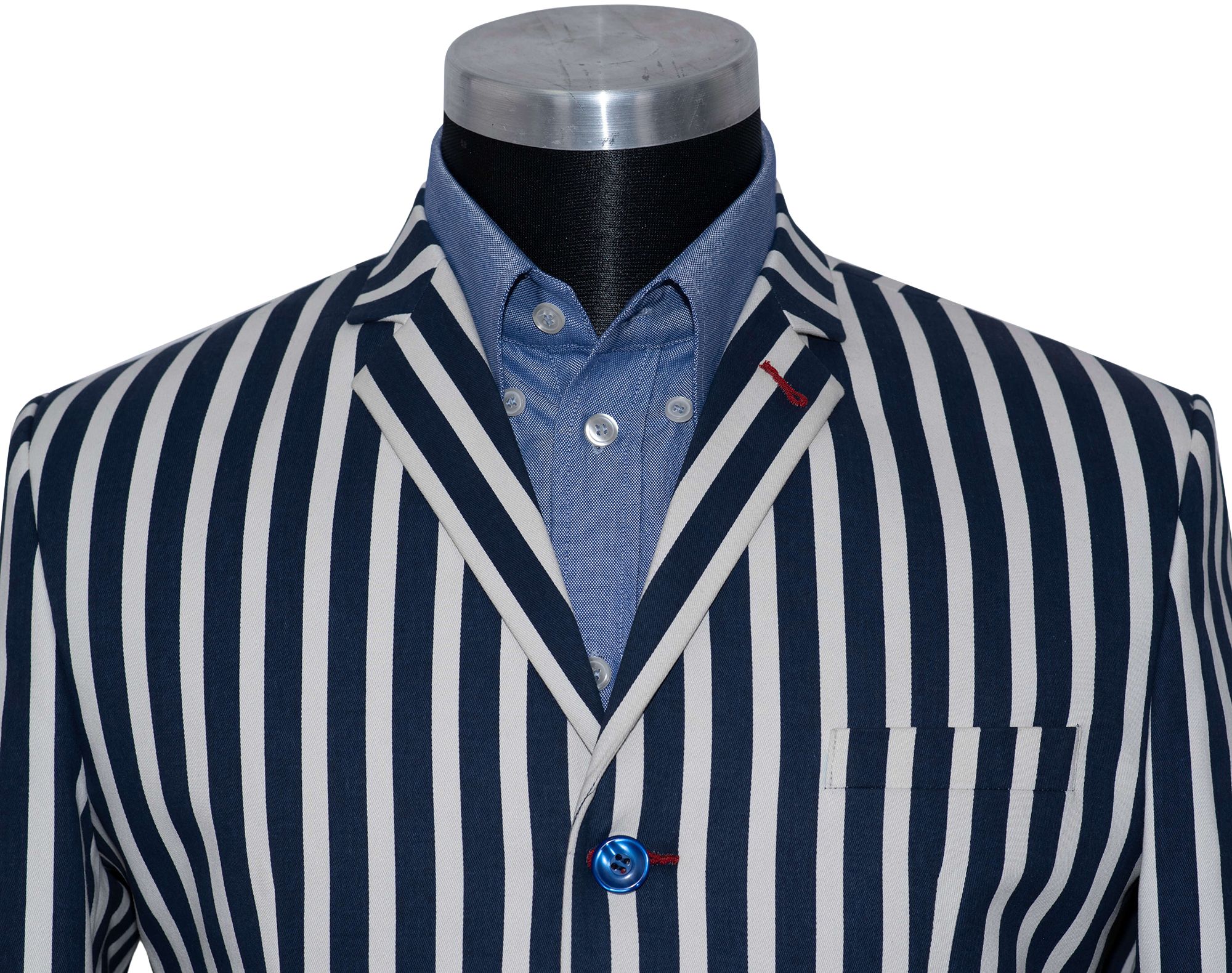 Geoff Foot Navy Bblue & White Striped Boating Mod Blazer