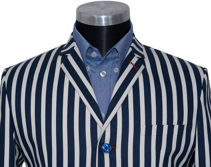 Geoff Foot Navy Bblue & White Striped Boating Mod Blazer
