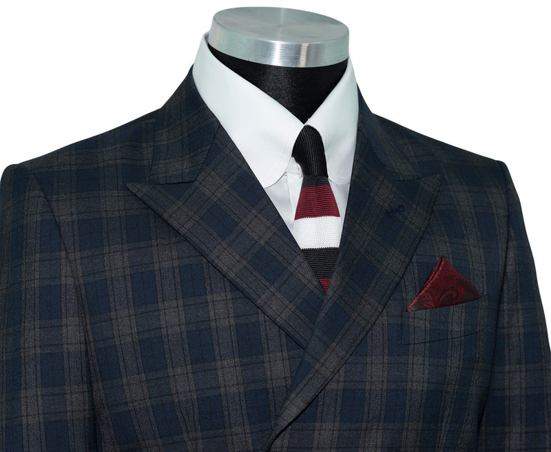 Weller Navy & Grey Check 3/6 Button Doublebreasted Mod Blazer