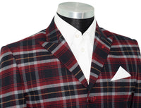Tommy Moore Red and Navy Tartan Check Peak Lapel 4 Button Mod Blazer