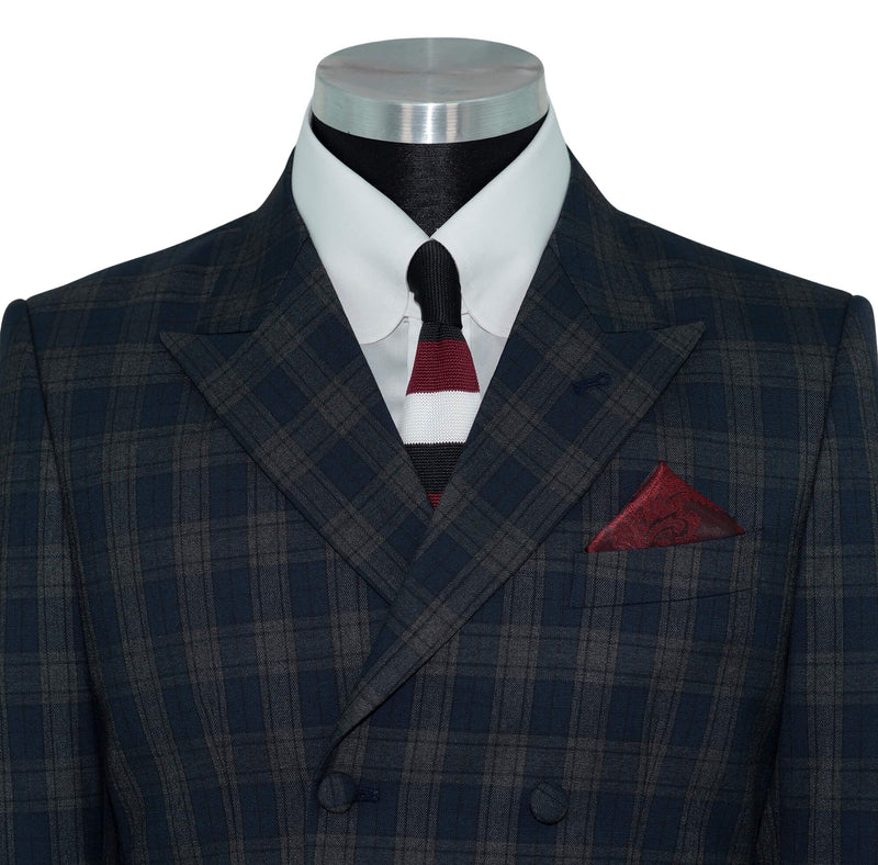 Weller Navy & Grey Check 3/6 Button Doublebreasted Mod Blazer