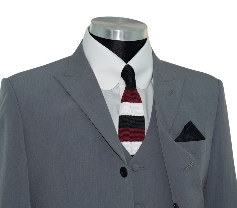 SALE Weller Light Grey Peak Lapel 3 Piece Suit (46 Regular, Trouser 36, I.L.29.5)