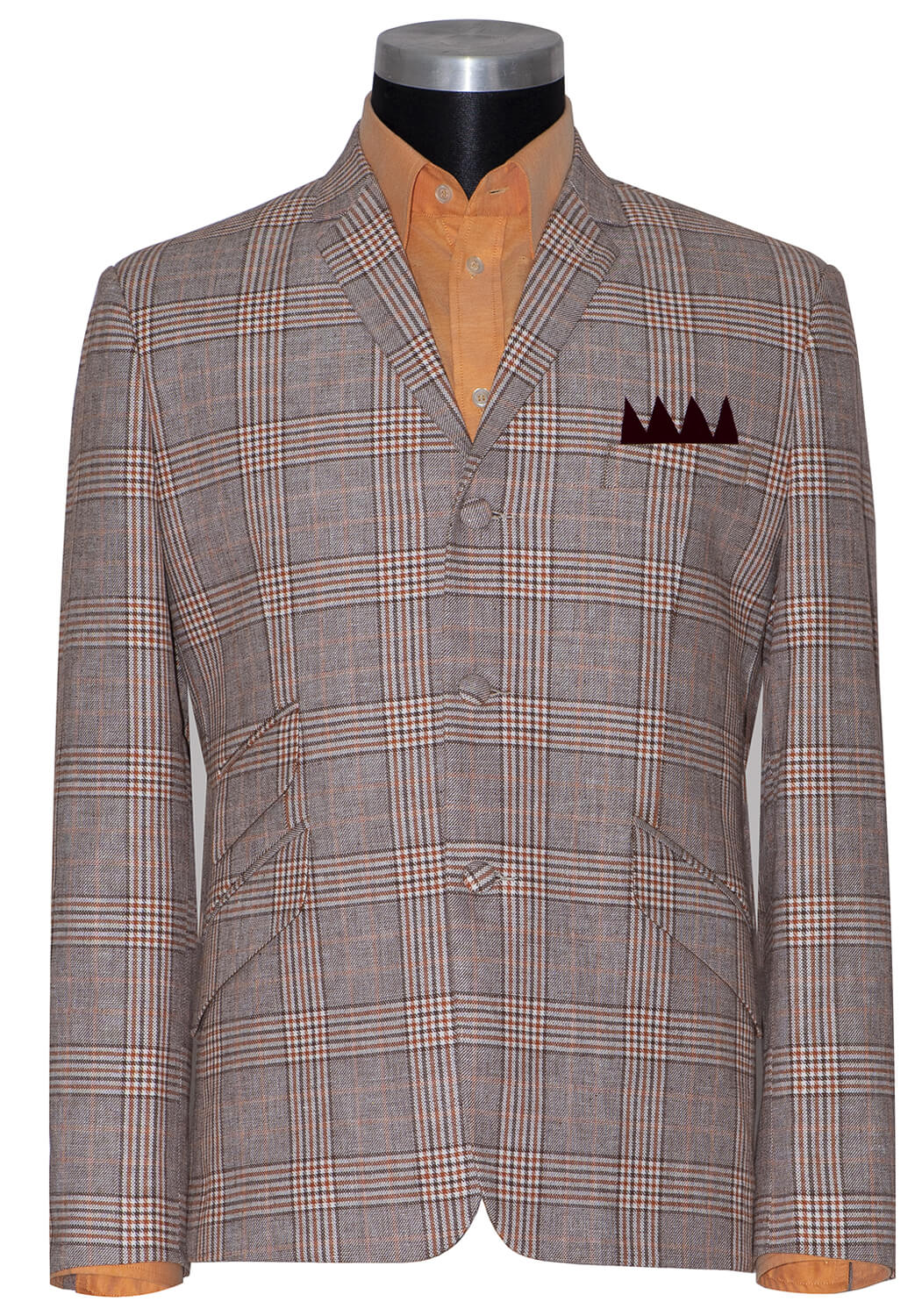 John Delton Linen Light Brown Check Mod Blazer