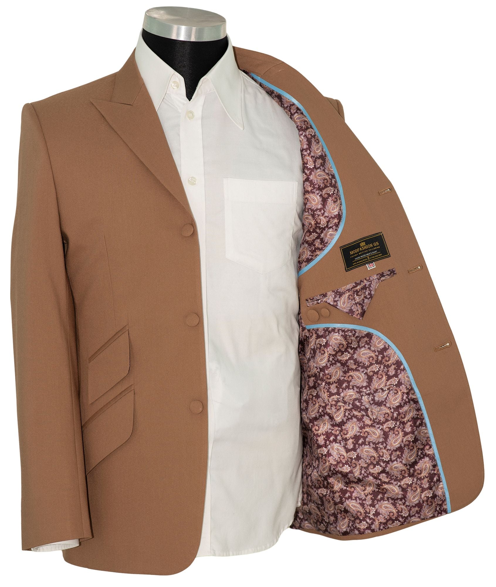 SALE John Steel Tawny Brown Peak Lapel 3 Button Mod Blazer (40 Regular)