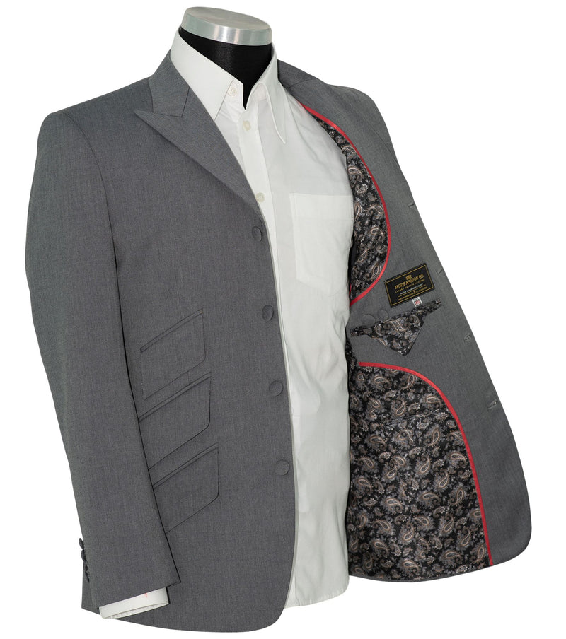 SALE Weller Grey Peak Lapel 4 Button Mod Suit (40 Regular, Trouser 34, I.L.30)