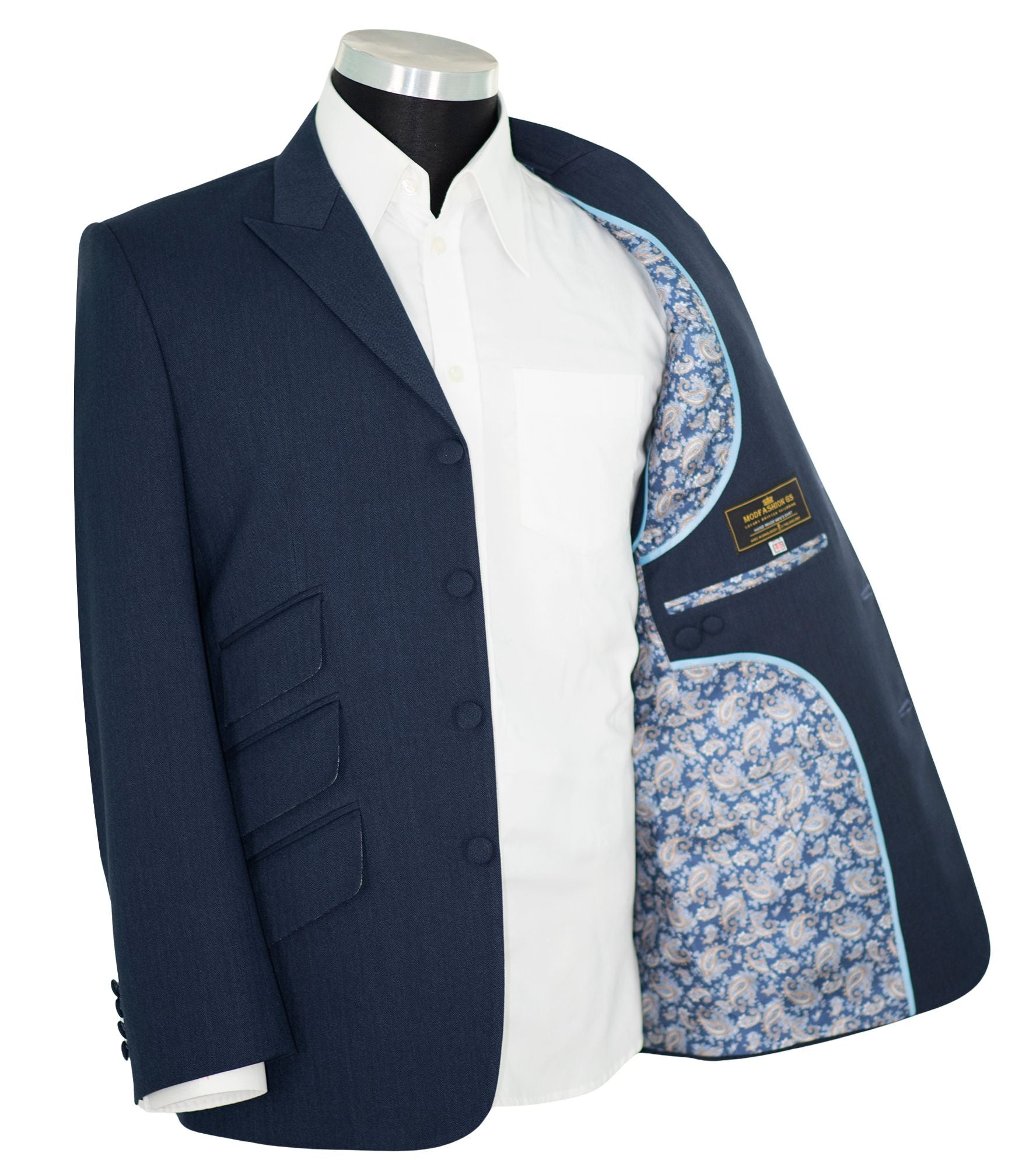 Weller Midnight Blue Peak Lapel 4 Button Mod Suit