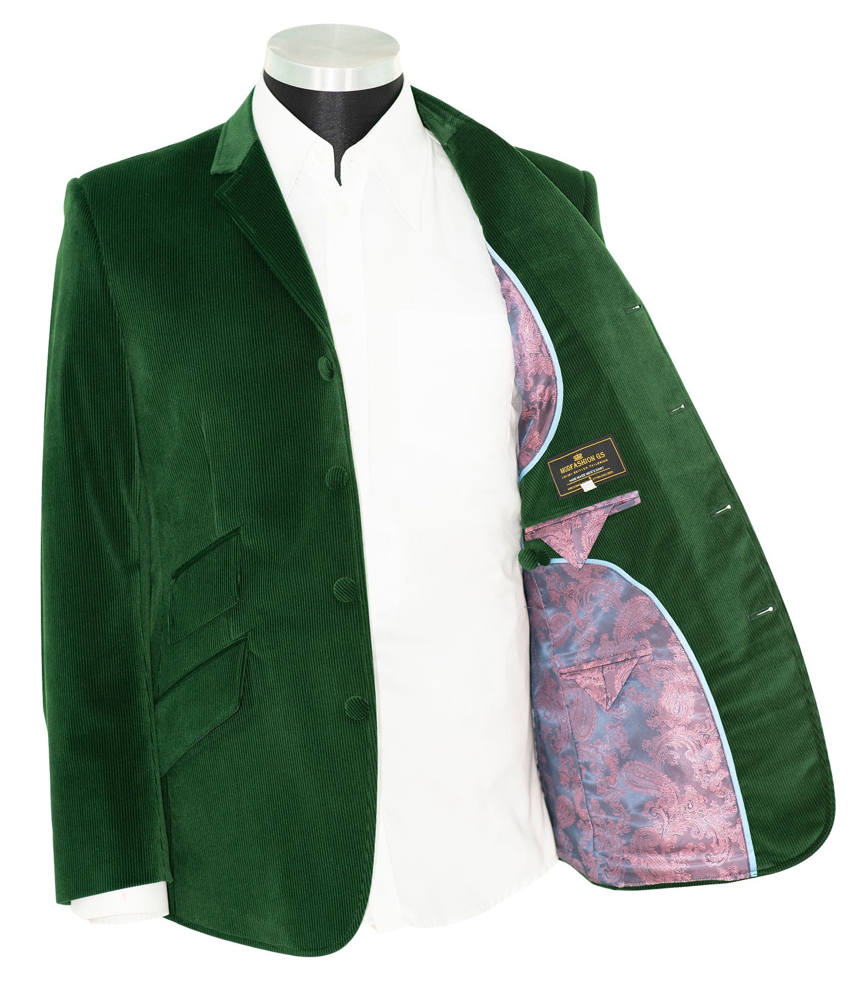 John Steel Bottle Green Velvet 4 Button Mod Blazer