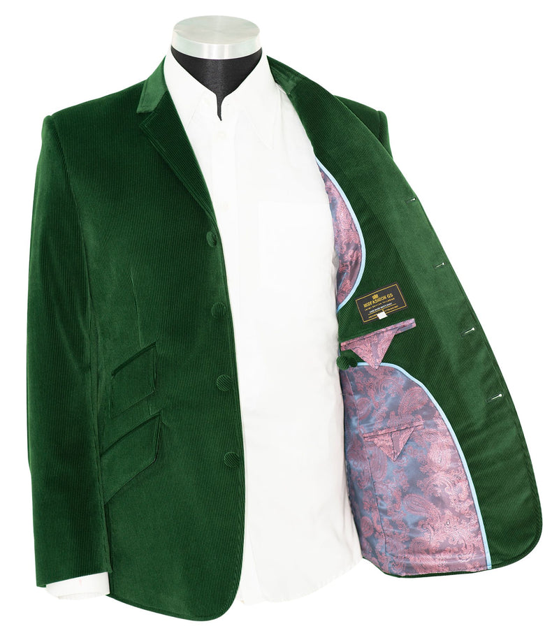 John Steel Bottle Green Velvet 4 Button Mod Blazer