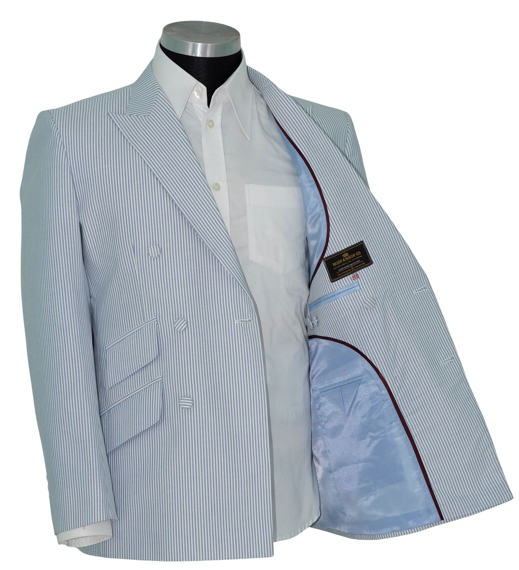 SALE Weller Sky Stripe Double Breasted 3/6 Button Mod Suit (40 Regular, Trouser 34, I.L.30)