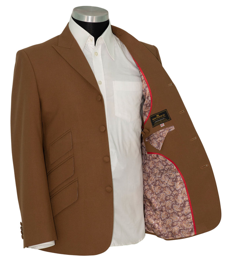Weller Wood Brown Peak Lapel 4 Button Mod Suit