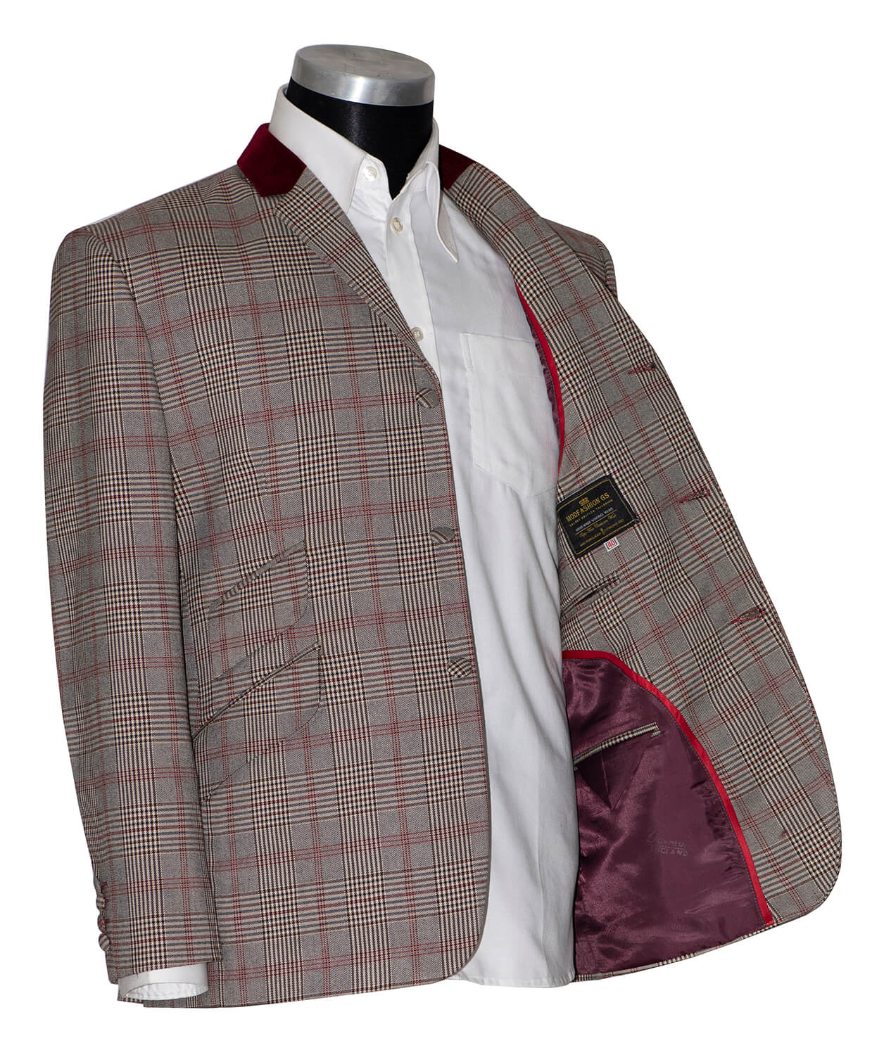Peter Cowap Burgundy Check Grey Mohair Mod Blazer