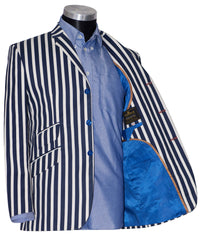 Geoff Foot Navy Bblue & White Striped Boating Mod Blazer