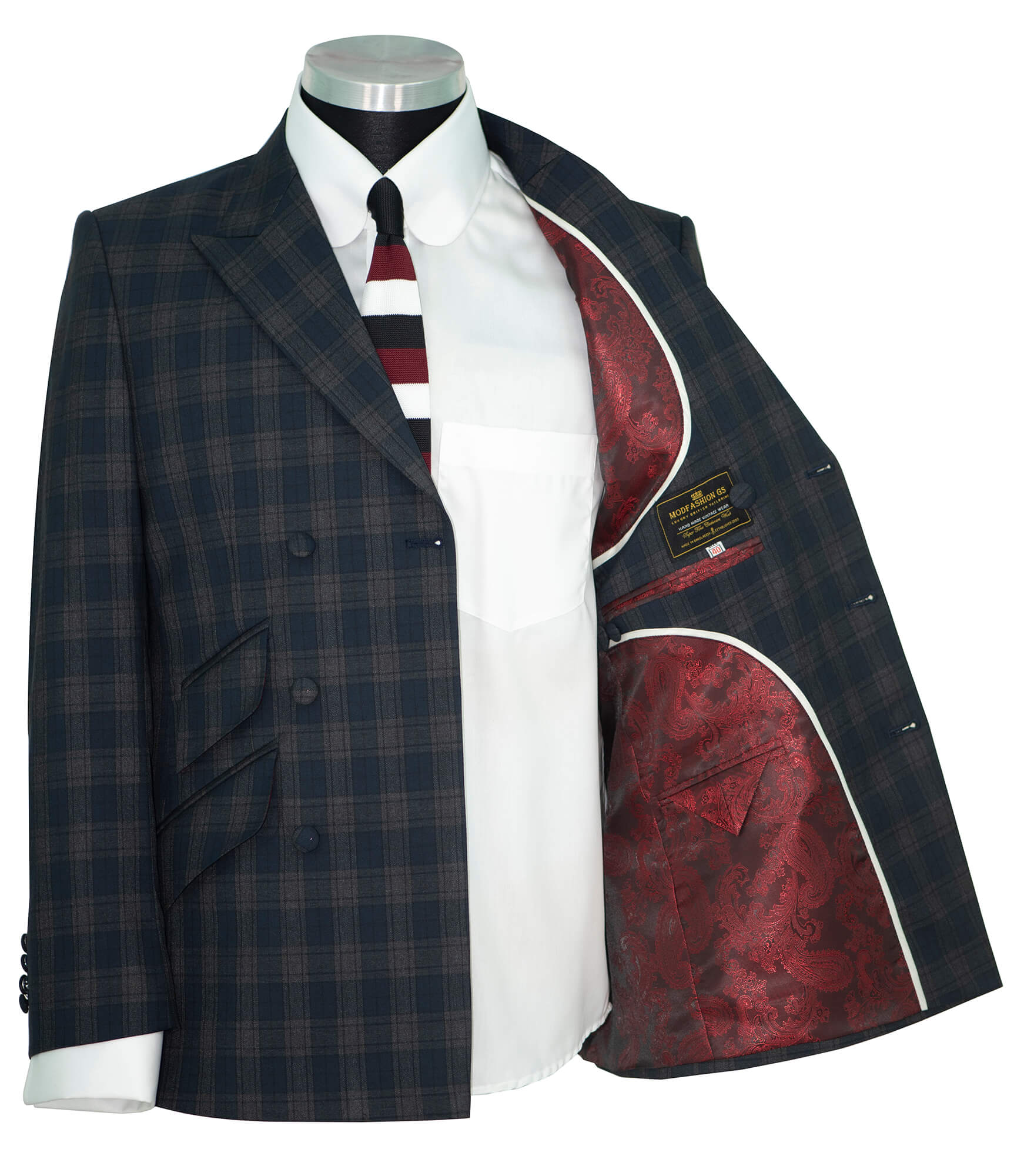 Weller Navy & Grey Check 3/6 Button Doublebreasted Mod Blazer