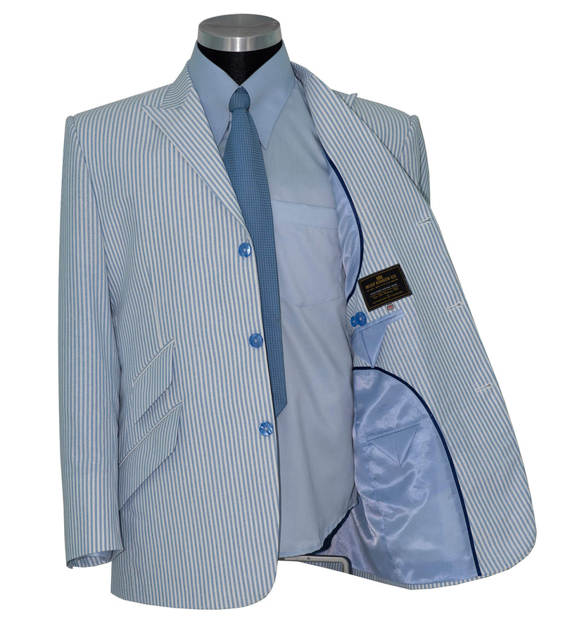Peak Lapel Jimmy Cotton Sky Blue Striped Summer Mod Blazer