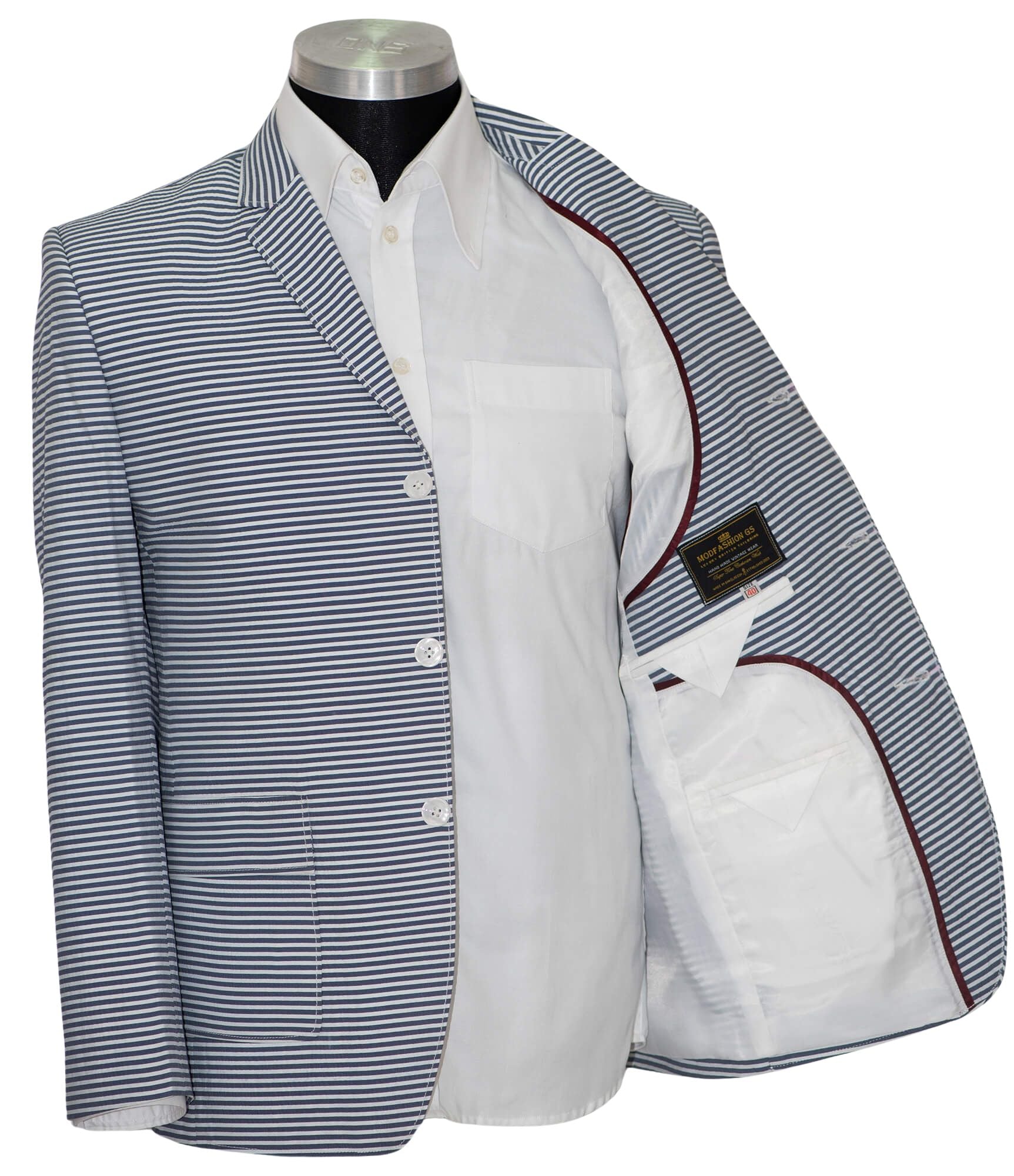 Seersucker Patch Pocket Horizontal Stripe Sports Mod Blazer