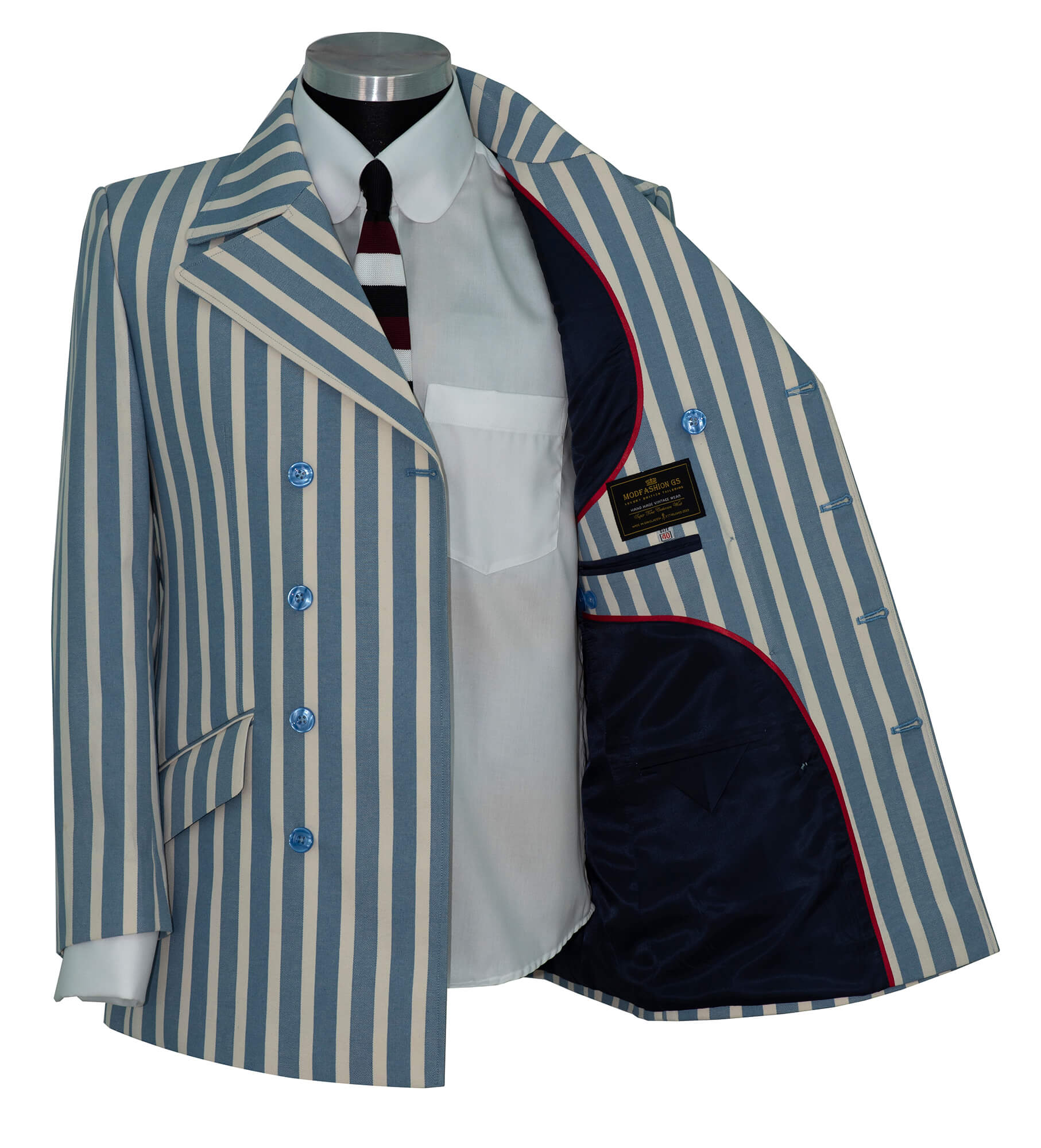 The Kinks Sky & White Stripe Double Breasted Mod Blazer