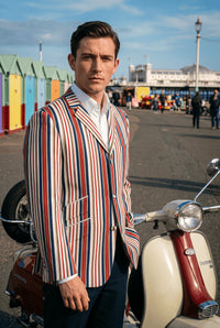 Weller 60's Style Navy, Red and Brown Stripe Boating Blazer