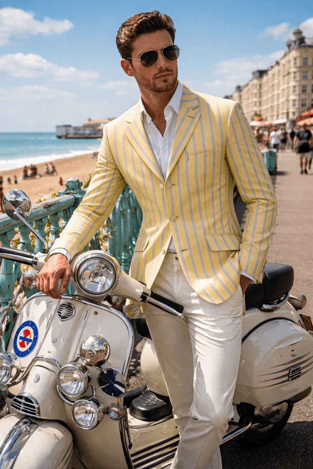 Weller 60's Style Pastel Yellow and Sky Stripe Boating Blazer