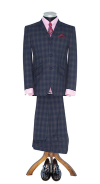 SALE Paul McCartney Cashmere Wool Navy & Grey Check Suit (40 Regular, Trouser 34, I.L.30)