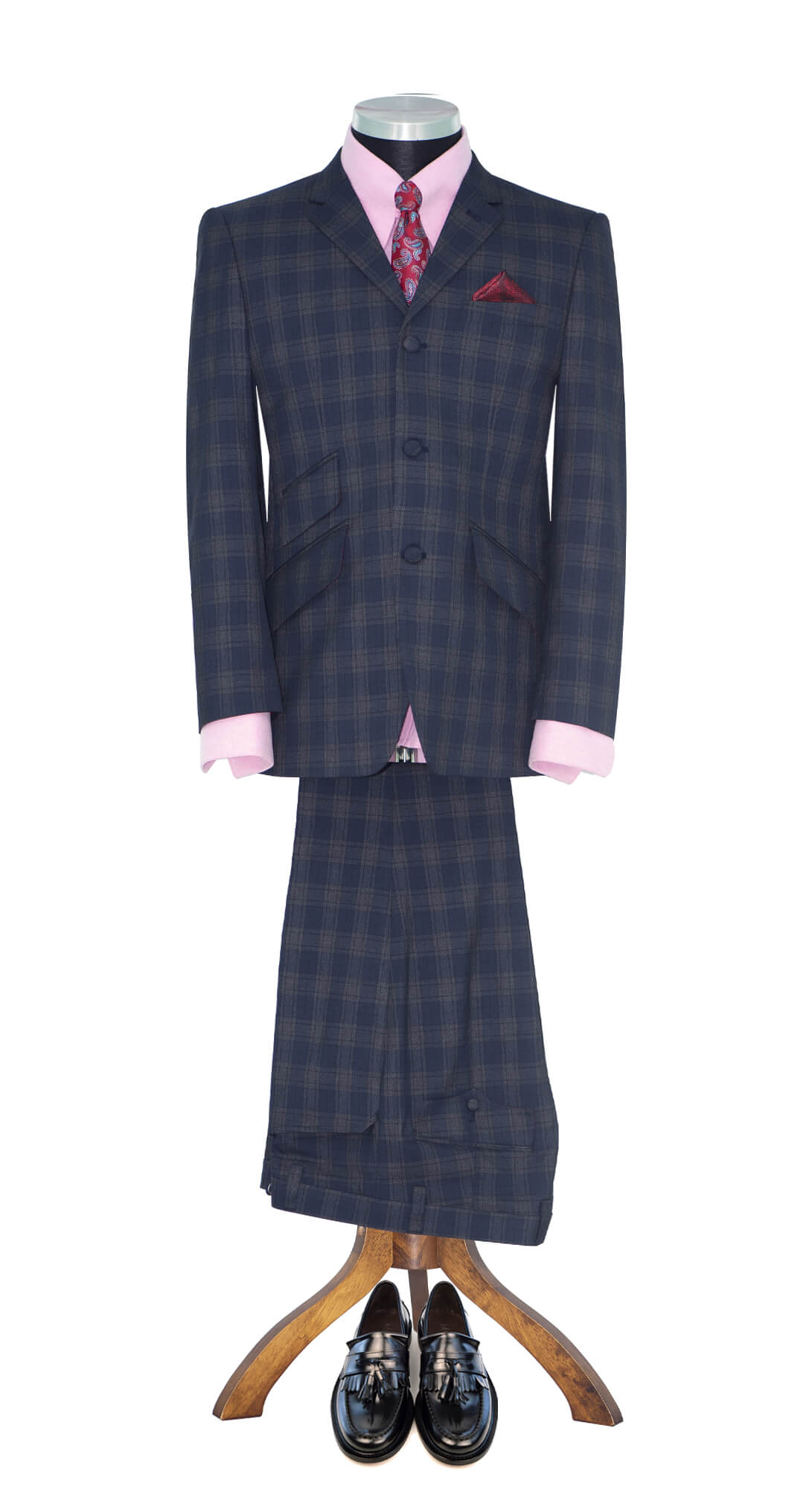SALE Paul McCartney Cashmere Wool Navy & Grey Check Suit (40 Regular, Trouser 34, I.L.30)