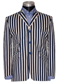 Geoff Foot Navy Bblue & White Striped Boating Mod Blazer