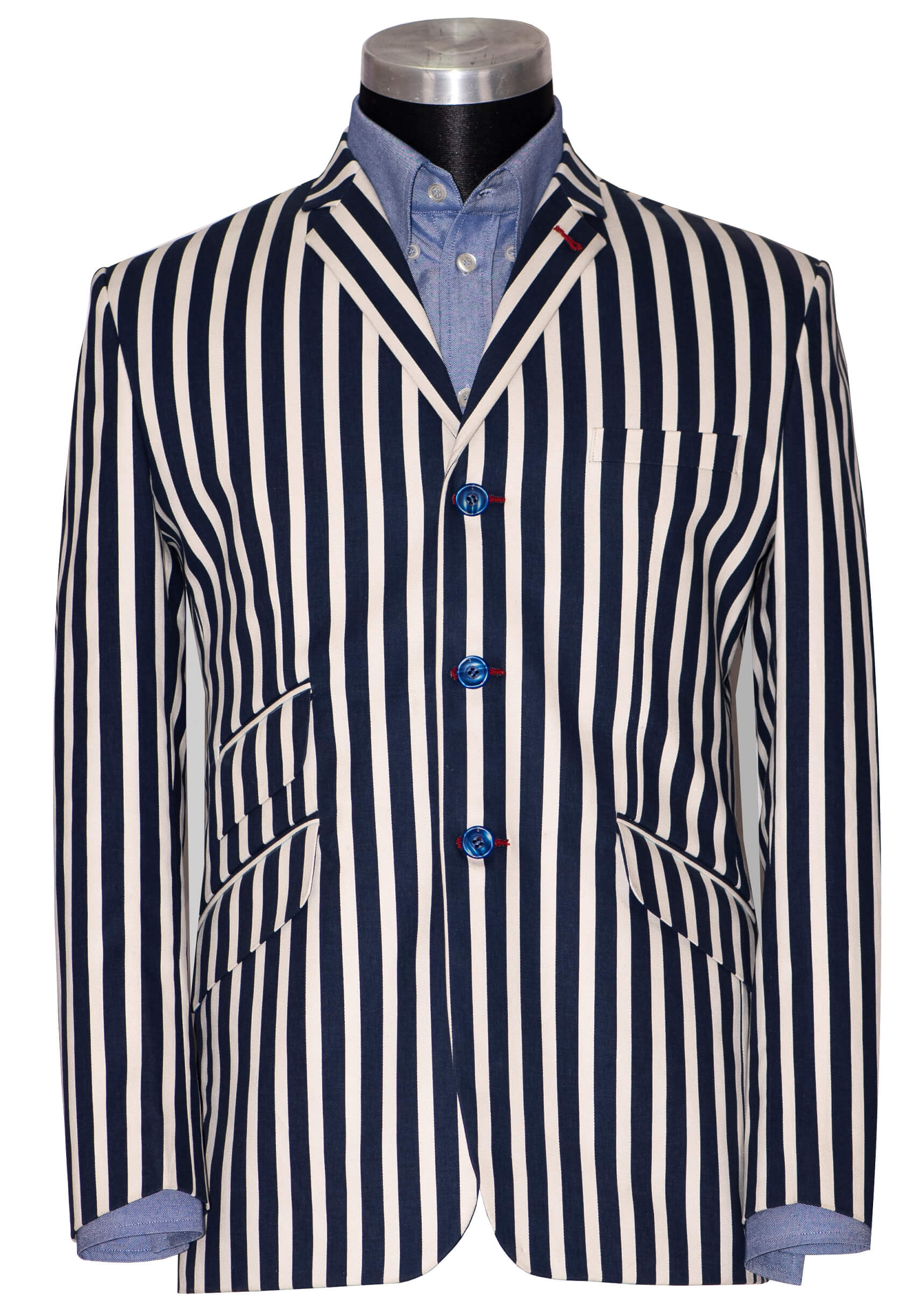 Geoff Foot Navy Bblue & White Striped Boating Mod Blazer