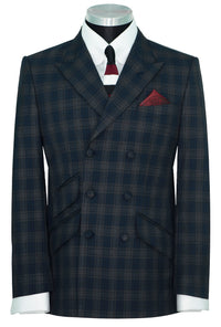 Weller Navy & Grey Check 3/6 Button Doublebreasted Mod Blazer