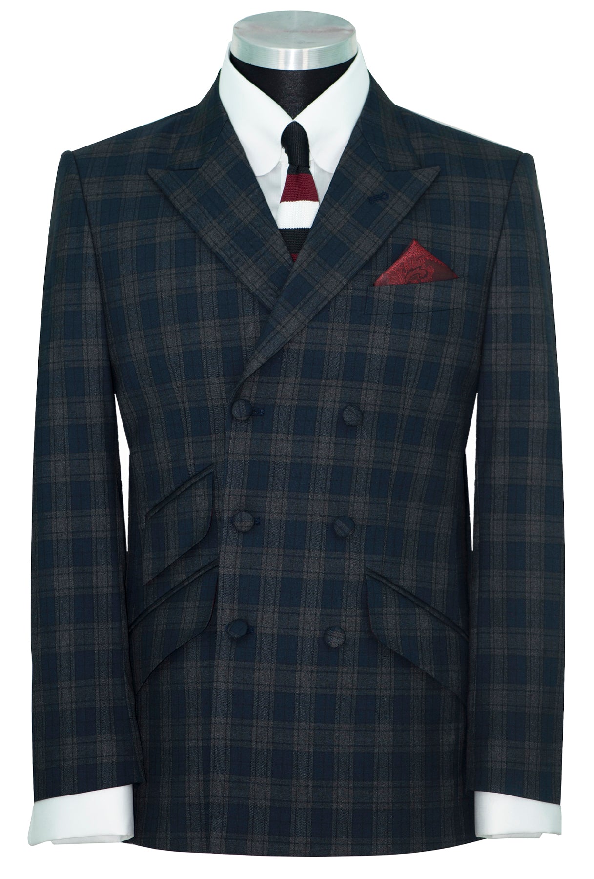 Weller Navy & Grey Check 3/6 Button Doublebreasted Mod Blazer