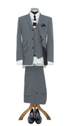 SALE Weller Light Grey Peak Lapel 3 Piece Suit (46 Regular, Trouser 36, I.L.29.5)