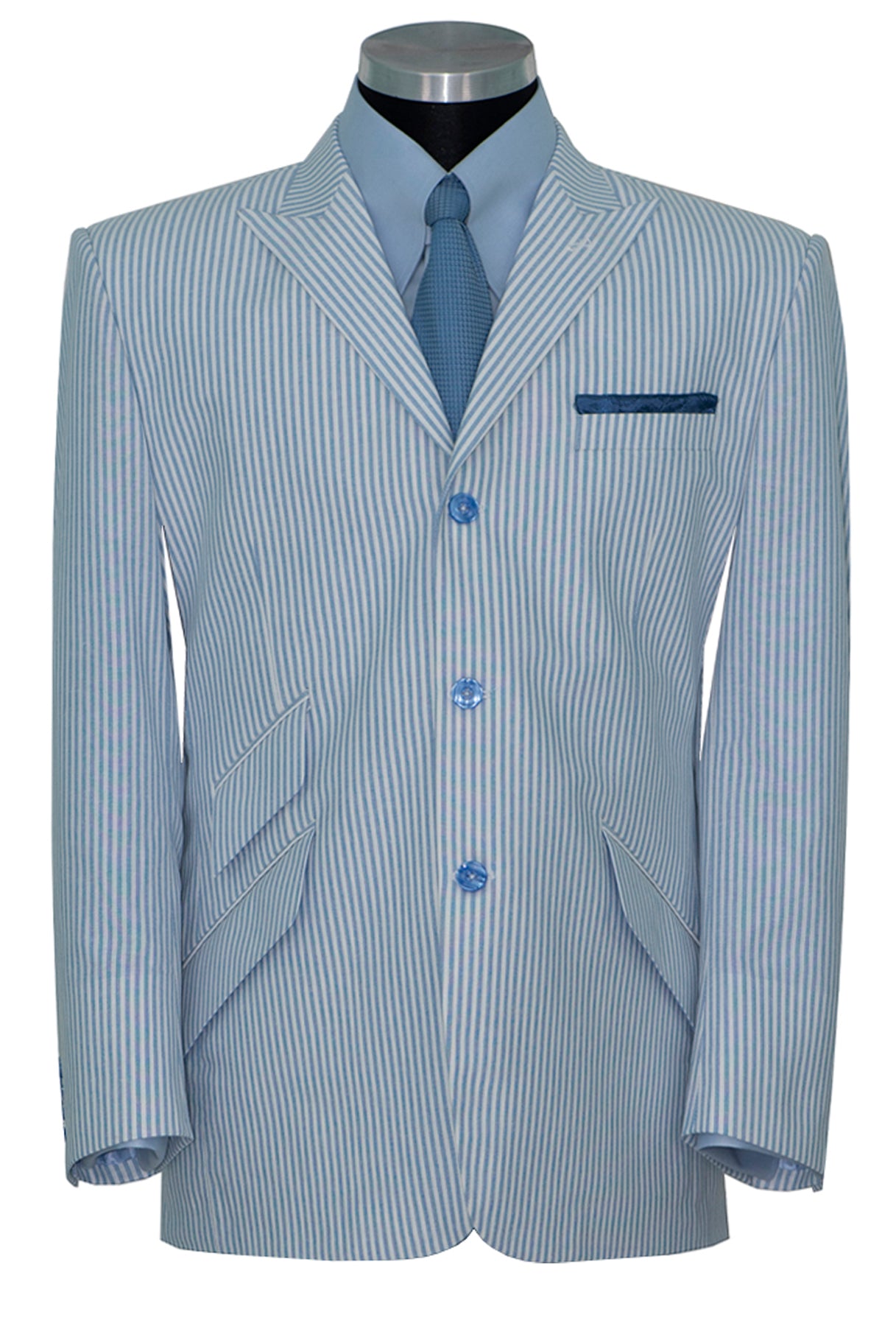 Peak Lapel Jimmy Cotton Sky Blue Striped Summer Mod Blazer