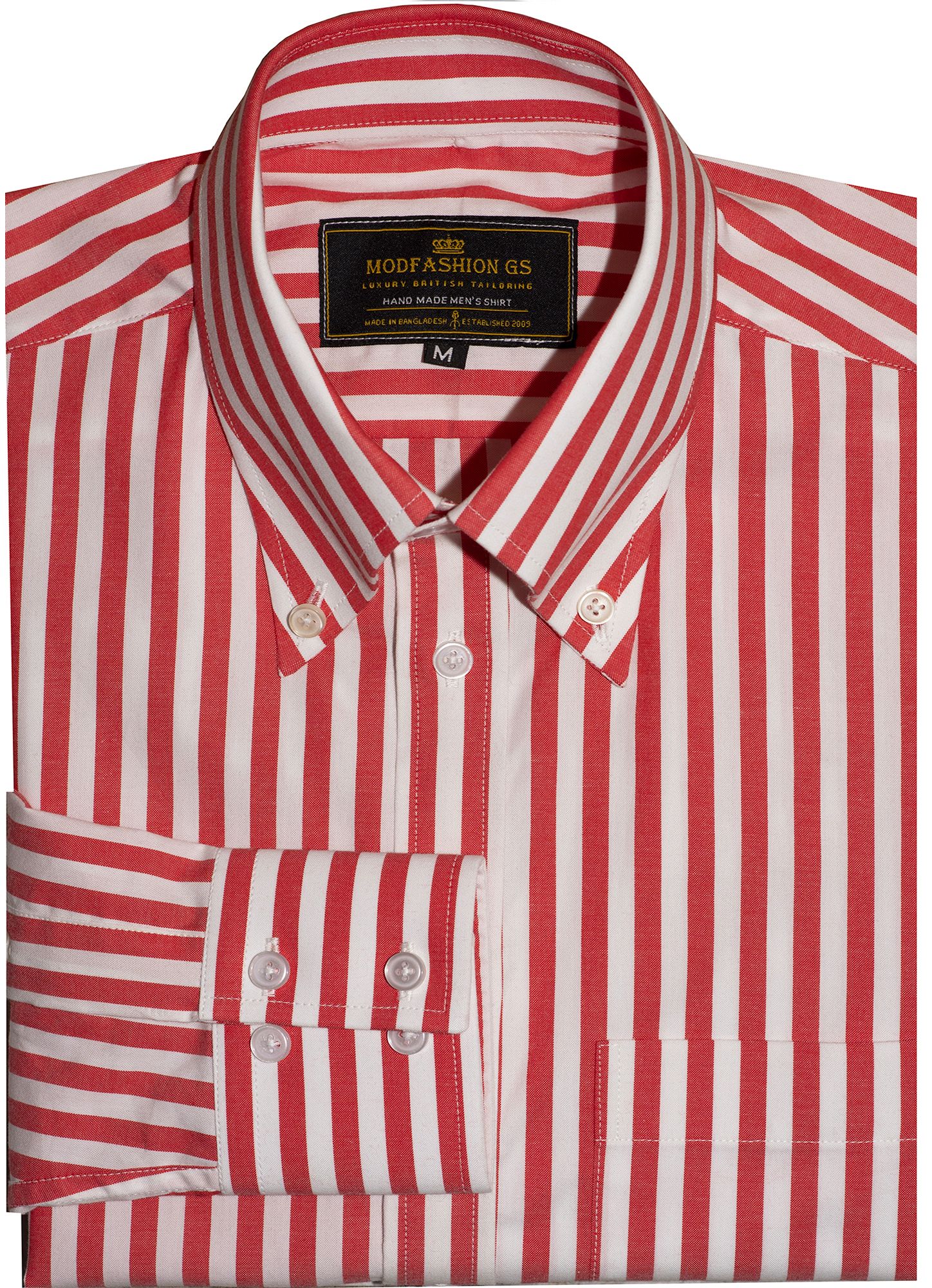 Button Down Pink Stripe in White Long Sleeve Mod Shirt