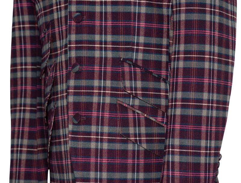 Tommy Moore Multicolor Tartan Check Peak Lapel 4 Button Mod Blazer