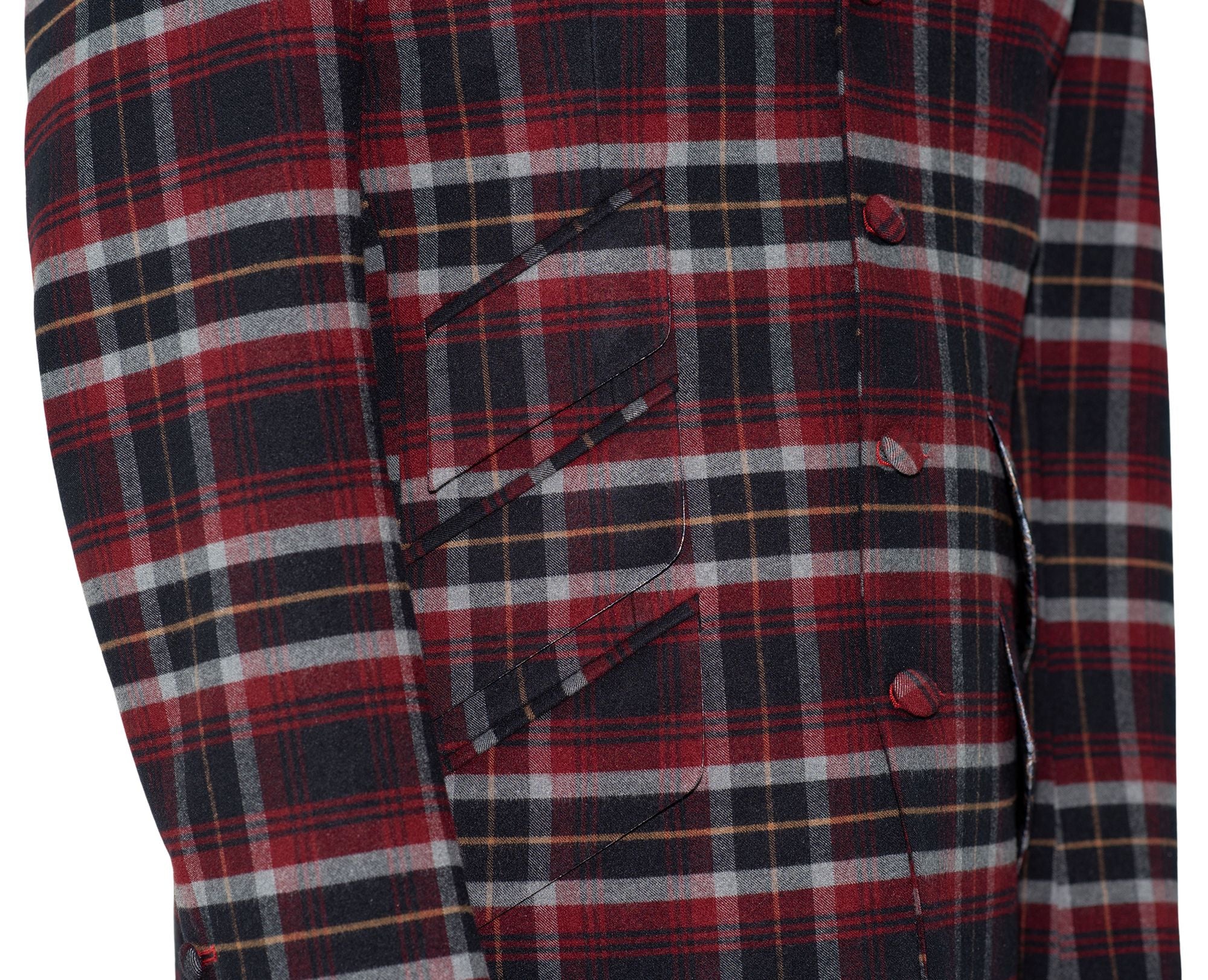 Tommy Moore Red and Navy Tartan Check Peak Lapel 4 Button Mod Blazer