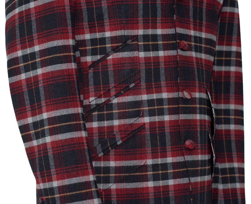 Tommy Moore Red and Navy Tartan Check Peak Lapel 4 Button Mod Blazer