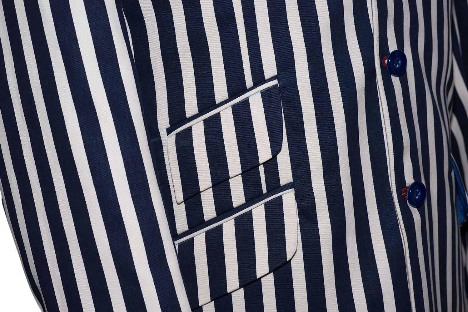 Geoff Foot Navy Bblue & White Striped Boating Mod Blazer